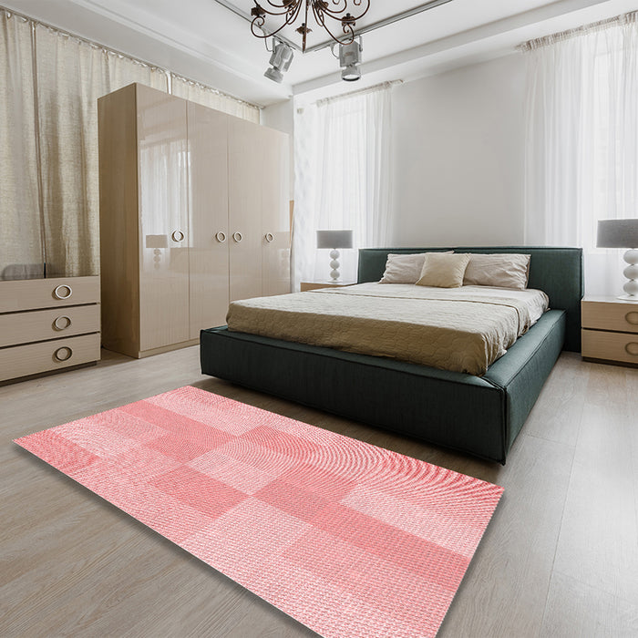 Round Machine Washable Transitional Red Rug in a Office, wshpat1119rd