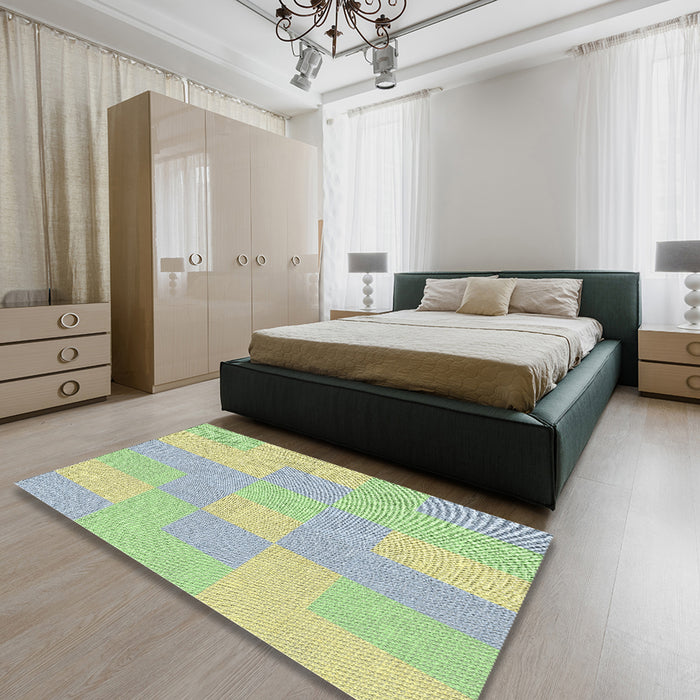 Patterned Green Novelty Rug in a Bedroom, pat1119