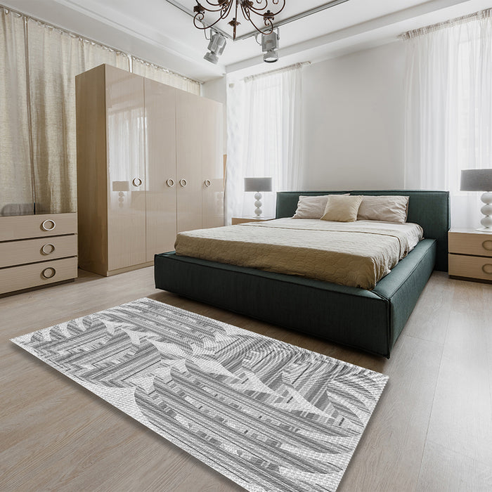 Round Machine Washable Transitional Gray Rug in a Office, wshpat1120gry