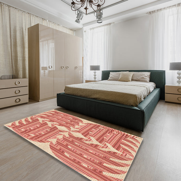 Patterned Light Salmon Pink Rug in a Bedroom, pat1120org