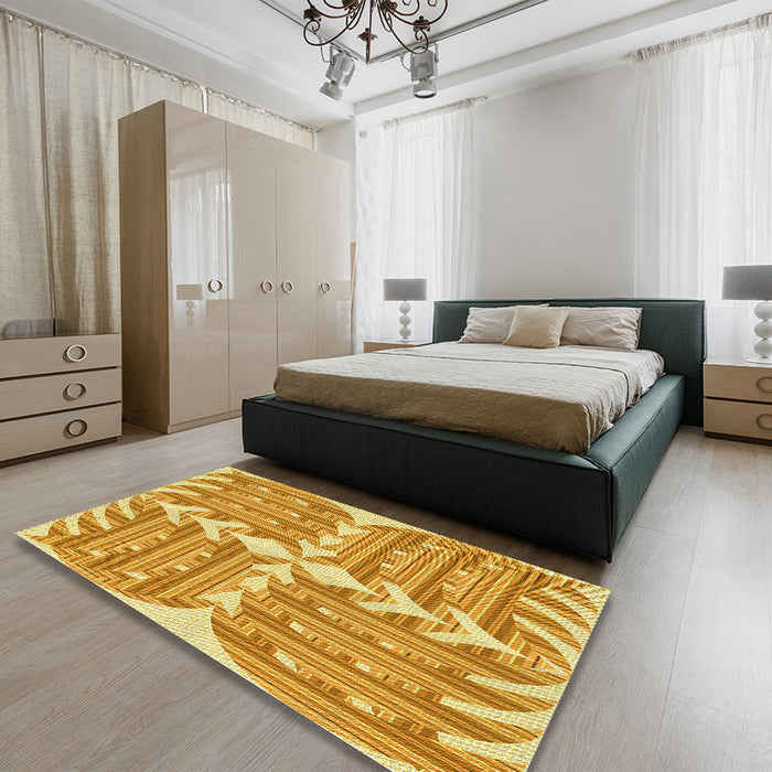 Patterned Neon Orange Rug in a Bedroom, pat1120yw