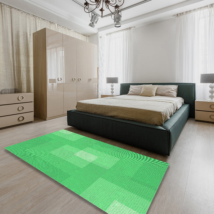Round Machine Washable Transitional Neon Green Rug in a Office, wshpat1121grn