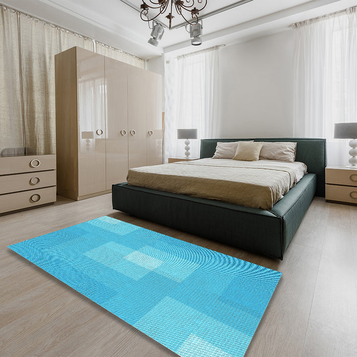 Round Machine Washable Transitional Bright Cyan Blue Rug in a Office, wshpat1121lblu