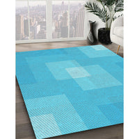 Patterned Bright Cyan Blue Rug, pat1121lblu