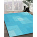 Machine Washable Transitional Bright Cyan Blue Rug in a Family Room, wshpat1121lblu