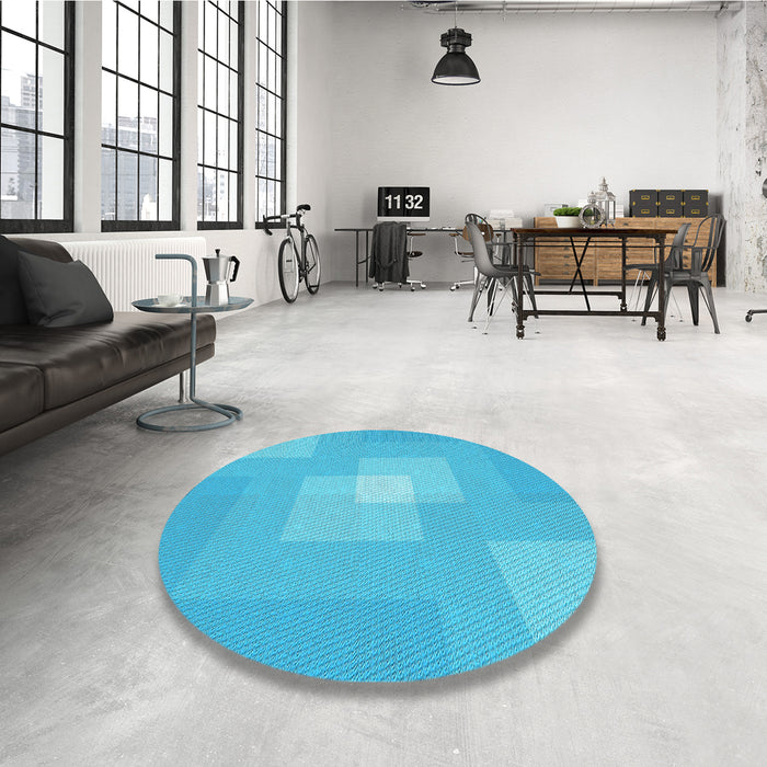 Round Patterned Bright Cyan Blue Rug in a Office, pat1121lblu