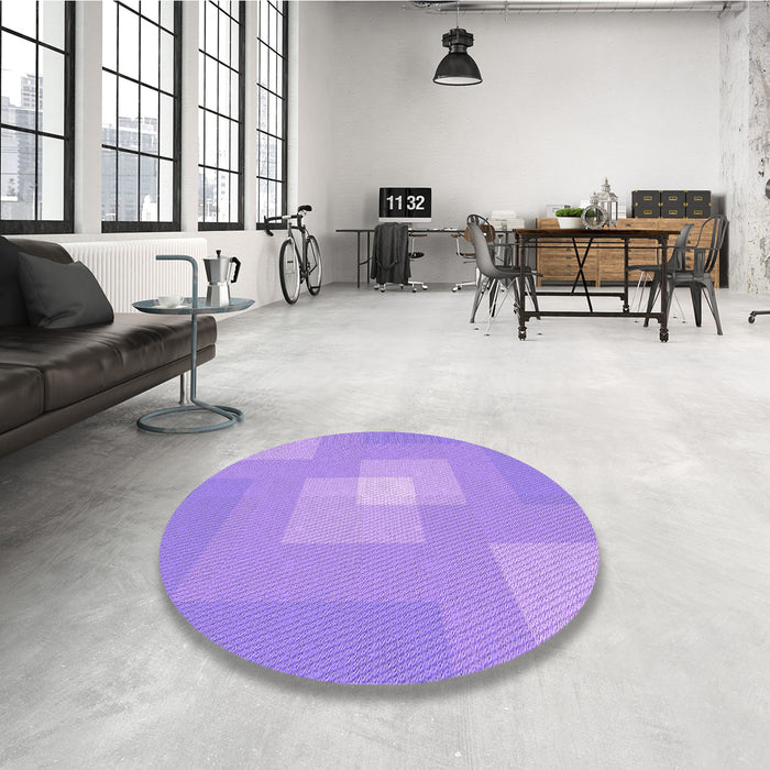 Round Patterned Bright Lilac Purple Rug in a Office, pat1121pur