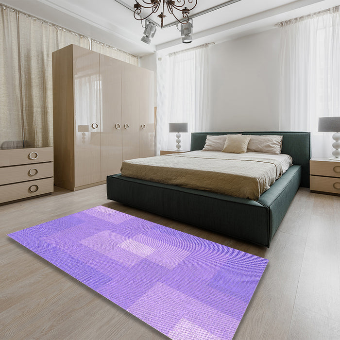 Round Machine Washable Transitional Bright Lilac Purple Rug in a Office, wshpat1121pur