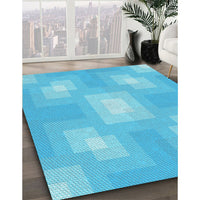 Patterned Bright Turquoise Blue Rug, pat1122lblu