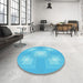 Round Patterned Bright Turquoise Blue Rug in a Office, pat1122lblu