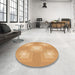 Round Patterned Yellow Orange Rug in a Office, pat1122org