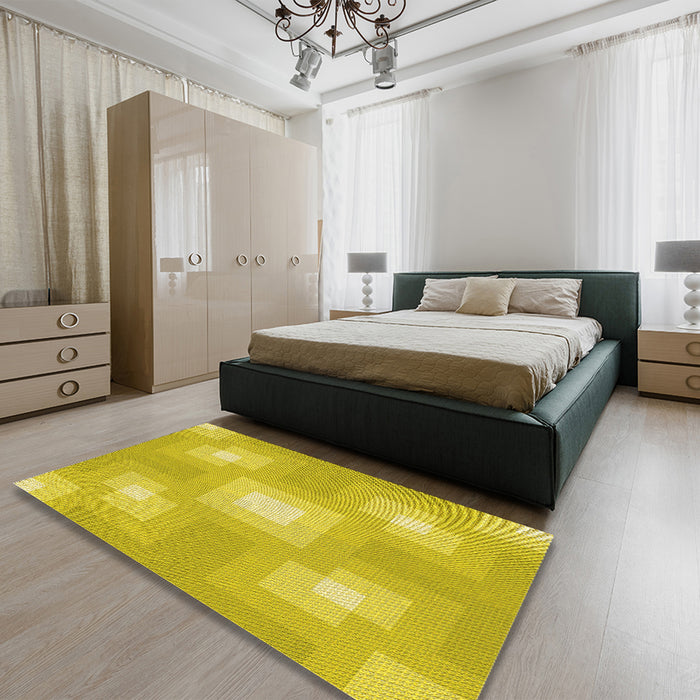 Round Machine Washable Transitional Golden Yellow Rug in a Office, wshpat1122yw