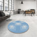 Round Patterned Light Blue Novelty Rug in a Office, pat1122