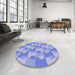 Round Patterned Jeans Blue Rug in a Office, pat1123blu