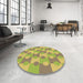 Round Patterned Dark Golden Brown Rug in a Office, pat1123brn