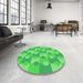 Round Patterned Neon Green Rug in a Office, pat1123grn