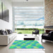 Square Patterned Lime Mint Green Rug in a Living Room, pat1123lblu