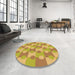 Round Patterned Golden Brown Yellow Rug in a Office, pat1123org