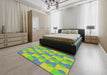 Patterned Yellowish Green Novelty Rug in a Bedroom, pat1123