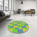 Round Machine Washable Transitional Yellow Green Rug in a Office, wshpat1123