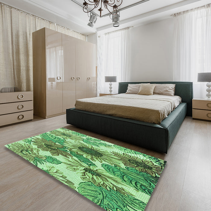 Patterned Jade Green Rug in a Bedroom, pat1124grn