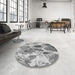 Round Patterned Platinum Silver Gray Rug in a Office, pat1124gry