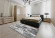 Patterned Platinum Silver Gray Rug in a Bedroom, pat1124gry