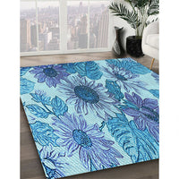 Patterned Bright Navy Blue Rug, pat1124lblu