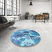 Round Patterned Bright Navy Blue Rug in a Office, pat1124lblu