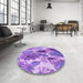 Round Patterned Blue Violet Purple Rug in a Office, pat1124pur