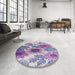 Round Machine Washable Transitional Bright Grape Purple Rug in a Office, wshpat1124