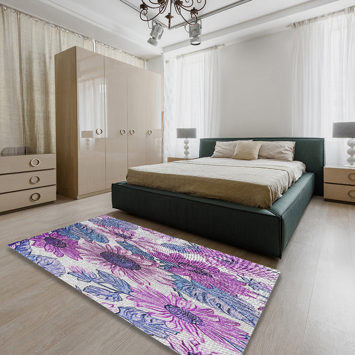 Machine Washable Transitional Bright Grape Purple Rug in a Bedroom, wshpat1124