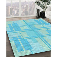 Patterned Bright Turquoise Blue Rug, pat1125lblu