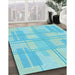 Machine Washable Transitional Bright Turquoise Blue Rug in a Family Room, wshpat1125lblu