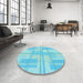 Round Patterned Bright Turquoise Blue Rug in a Office, pat1125lblu