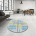 Round Patterned Silver Gray Novelty Rug in a Office, pat1125