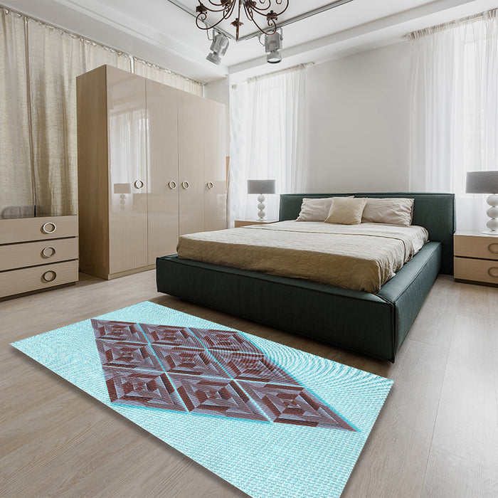 Patterned Blue Rug in a Bedroom, pat1126lblu