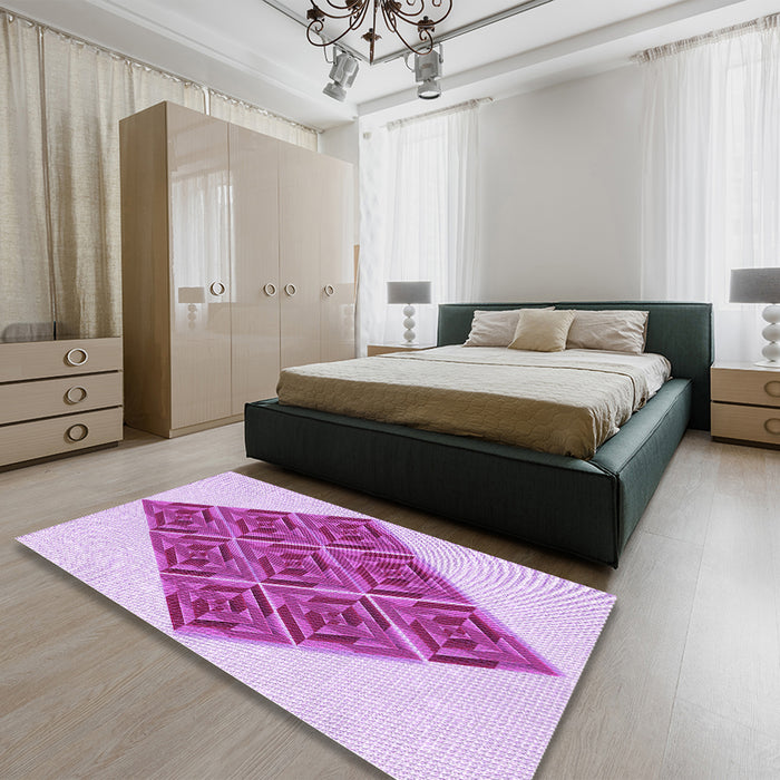 Patterned Blossom Pink Rug in a Bedroom, pat1126pur