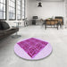 Round Patterned Blossom Pink Rug in a Office, pat1126pur