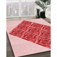 Patterned Deep Rose Pink Rug, pat1126rd