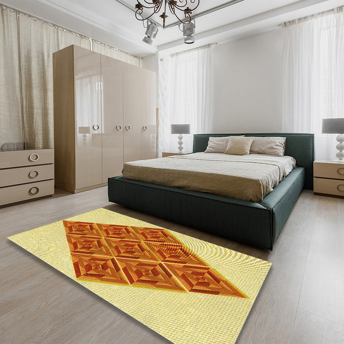 Patterned Orange Red Orange Rug in a Bedroom, pat1126yw