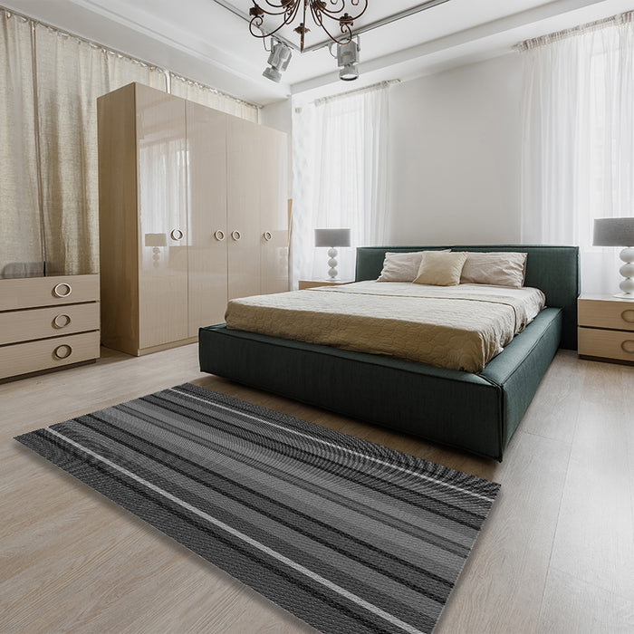 Patterned Charcoal Black Rug in a Bedroom, pat1127gry