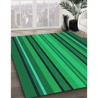 Patterned Deep Emerald Green Rug, pat1127lblu