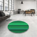 Round Patterned Deep Emerald Green Rug in a Office, pat1127lblu