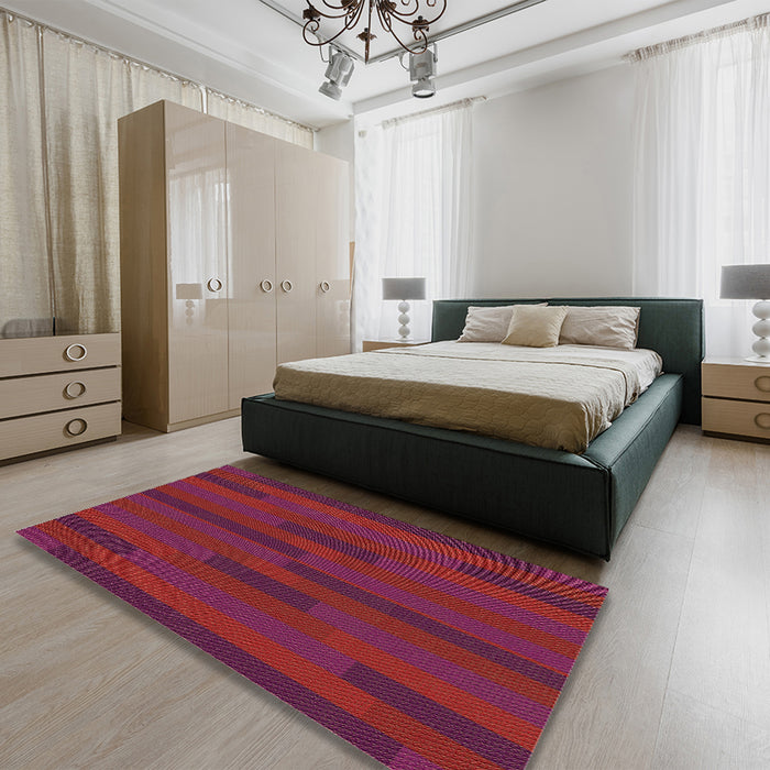 Patterned Crimson Red Rug in a Bedroom, pat1128brn