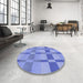 Round Patterned Sky Blue Rug in a Office, pat1129blu