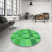 Round Patterned Neon Green Rug in a Office, pat1129grn