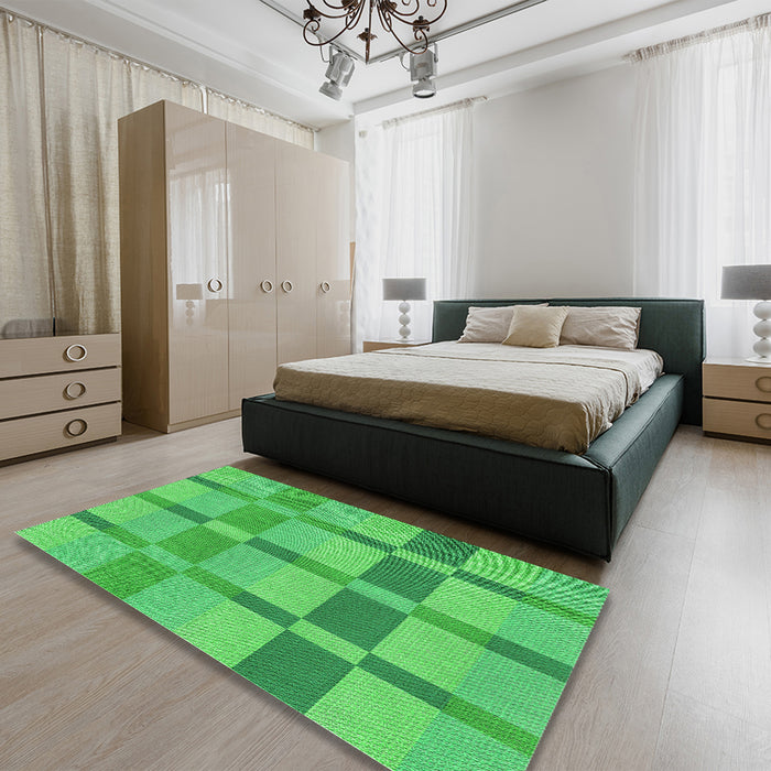 Round Machine Washable Transitional Neon Green Rug in a Office, wshpat1129grn