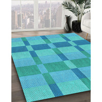 Patterned Dark Turquoise Green Rug, pat1129lblu