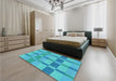 Patterned Dark Turquoise Green Rug in a Bedroom, pat1129lblu